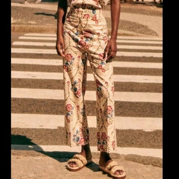 Sezane Pants - NWT Sezane X Farm Rio Tiago Crop Linen Blend Pant Romantic Garden 42/US Size 10